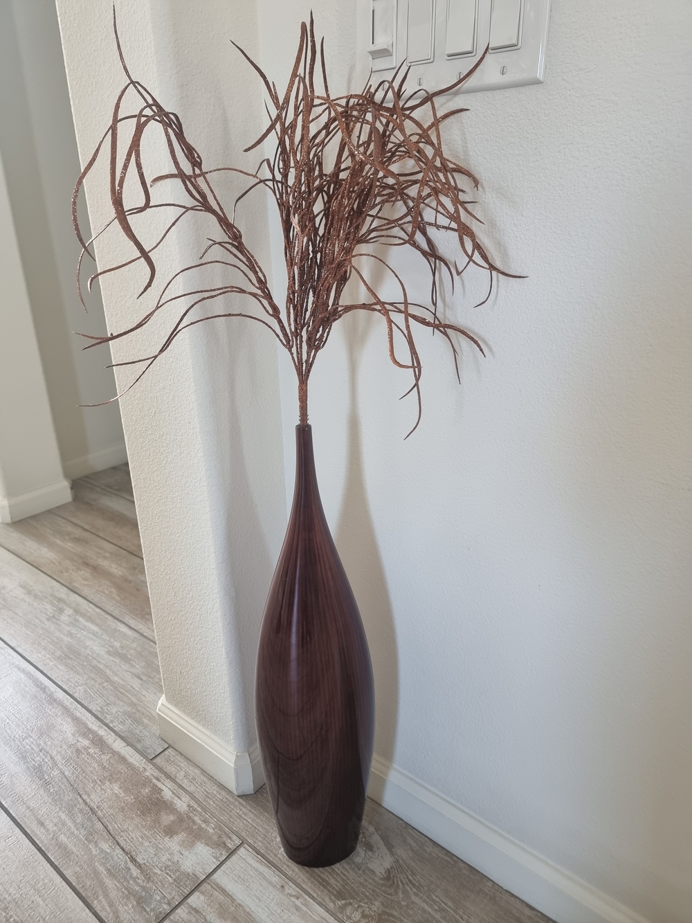 Decorative Tall Floor Vase with Branch Arrangement - Brown